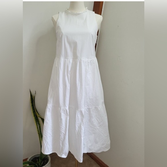 J.CREW White Sleeveless Poplin Tiered Midi Dress Size 6 - Picture 3 of 9